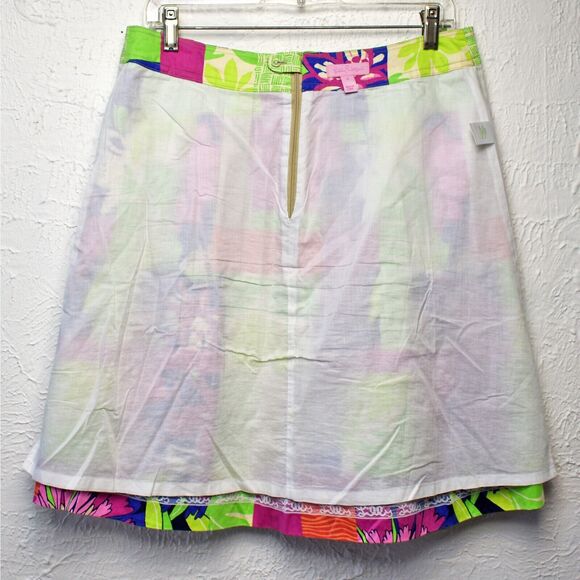 Lilly Pulitzer Floral Patchwork Skirt Pleated Lined Cotton Green Pink-Women's 6 - Picture 4 of 6